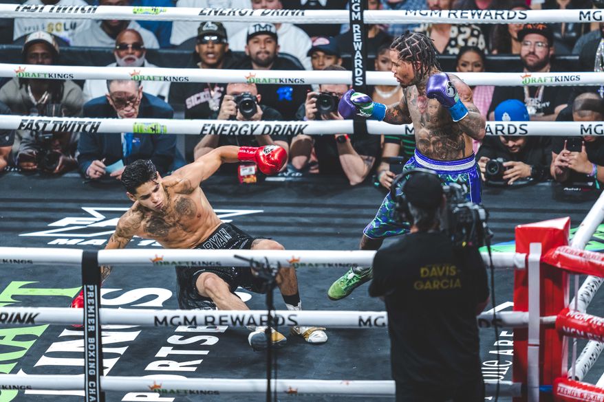 LAS VEGAS, NEVADA APRIL 22: Baltimore, Maryland native Gervonta Davis (28-0) took on Ryan Garcia (23-0) from T-Mobile Arena on April 22, 2023 in Las Vegas, Nevada. Davis and Garcia are ranked among the top 5 in the lightweight boxing class. (Photo by Robert Banez/All-Pro Reels)