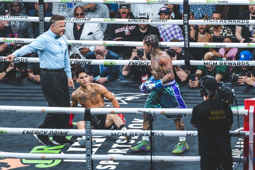 LAS VEGAS, NEVADA APRIL 22: Baltimore, Maryland native Gervonta Davis (28-0) took on Ryan Garcia (23-0) from T-Mobile Arena on April 22, 2023 in Las Vegas, Nevada. Davis and Garcia are ranked among the top 5 in the lightweight boxing class. (Photo by Robert Banez/All-Pro Reels)