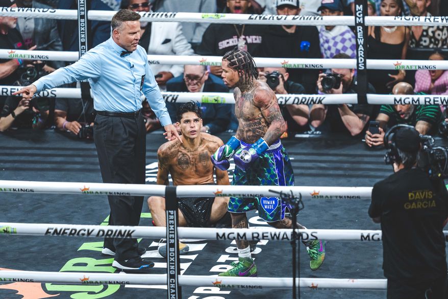 LAS VEGAS, NEVADA APRIL 22: Baltimore, Maryland native Gervonta Davis (28-0) took on Ryan Garcia (23-0) from T-Mobile Arena on April 22, 2023 in Las Vegas, Nevada. Davis and Garcia are ranked among the top 5 in the lightweight boxing class. (Photo by Robert Banez/All-Pro Reels)