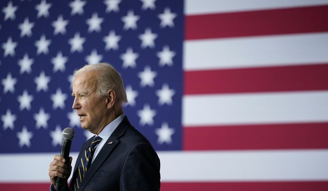 President Biden speaks about his economic agenda at International Union of Operating Engineers Local 77&#x27;s training facility in Accokeek, Md., Wednesday, April 19, 2023. (AP Photo/Patrick Semansky, File)