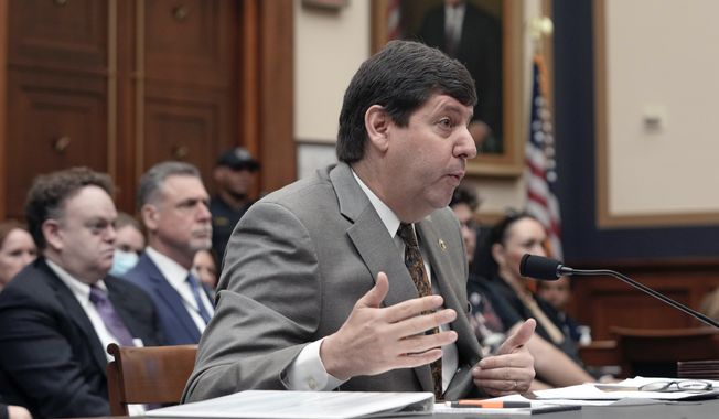 Steven Dettelbach, director of the Bureau of Alcohol, Tobacco, Firearms and Explosives (ATF), testifies during a House Judiciary Committee hearing on oversight of the ATF, Wednesday, April 26, 2023, on Capitol Hill in Washington. (AP Photo/Mariam Zuhaib)