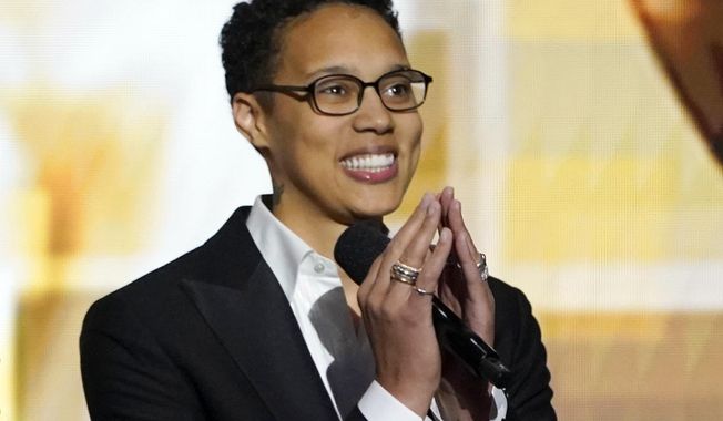 Brittney Griner appears on stage at the 54th NAACP Image Awards in Pasadena, Calif., on Feb. 25, 2023. Griner is working on a memoir that is scheduled for spring 2024. (AP Photo/Chris Pizzello) **FILE**