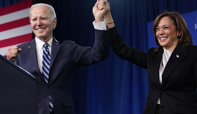 President Joe Biden and Vice President Kamala Harris stand on stage at the Democratic National Committee winter meeting, Feb. 3, 2023, in Philadelphia. Harris is poised to play a critical role in next year&#x27;s election as President Joe Biden seeks a second term. (AP Photo/Patrick Semansky, File)