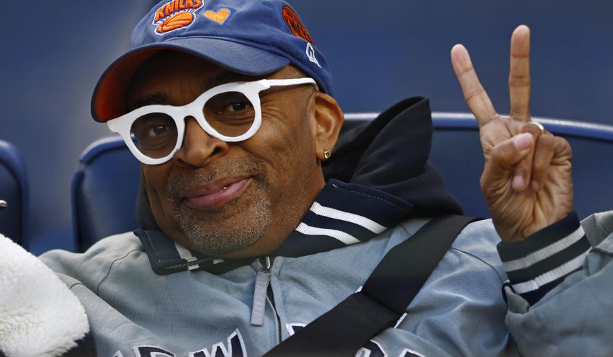 Film director Spike Lee gestures while attending a baseball game between the Cleveland Guardians and the New York Yankees, Monday, May 1, 2023, in New York. (AP Photo/Rich Schultz)
