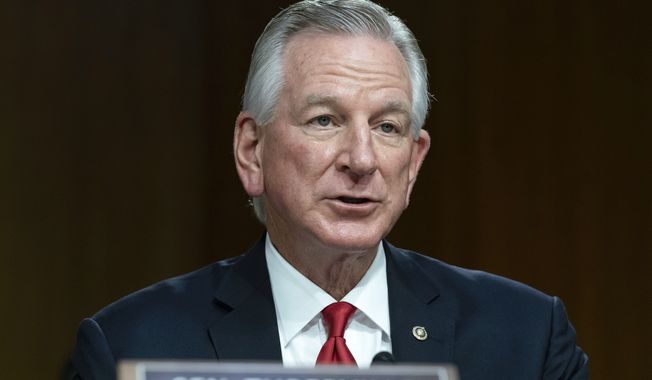 Sen. Tommy Tuberville, R-Ala., speaks during the Senate Agriculture, Nutrition, and Forestry Subcommittee on Commodities, Risk Management, and Trade on Commodity Programs, Credit and Crop Insurance hearing at Capitol Hill in Washington, Tuesday, May 2, 2023, (AP Photo/Jose Luis Magana)