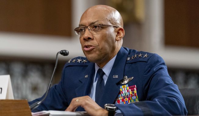 Air Force Chief of Staff Gen. Charles Brown Jr., speaks during a Senate Armed Services budget hearing on Capitol Hill in Washington, Tuesday, May 2, 2023. (AP Photo/Andrew Harnik)