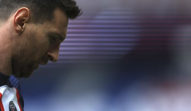 PSG&#x27;s Lionel Messi reacts during the French League One soccer match between Paris Saint-Germain and Lorient, at the Parc des Princes stadium in Paris, Sunday, April 30, 2023. (AP Photo/Aurelien Morissard) **FILE**