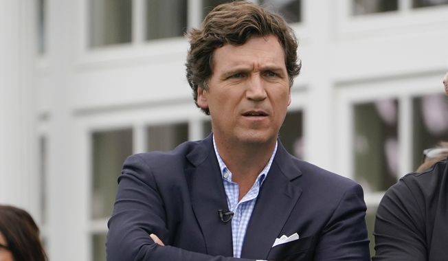 Tucker Carlson attends the final round of the Bedminster Invitational LIV Golf tournament in Bedminster, N.J., July 31, 2022. (AP Photo/Seth Wenig, File)