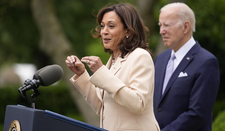 Pictured: Kamala Harris and Joe Biden speaking at an engagement.
Source: https://twt-thumbs.washtimes.com/media/image/2023/05/04/Biden_37837_c0-647-7736-5157_s885x516.jpg?a3fd67aec22235ba8a06a533e275f626a53ab215