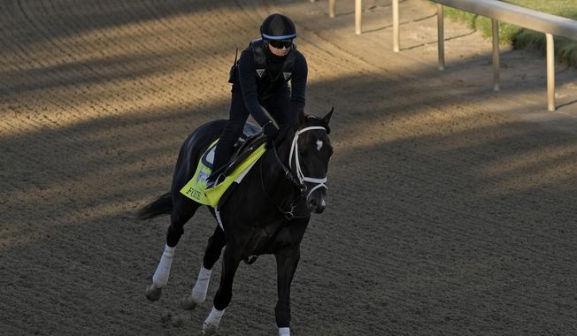 Kentucky Derby hopeful Forte works out at Churchill Downs Wednesday, May 3, 2023, in Louisville, Ky. The 149th running of the Kentucky Derby is scheduled for Saturday, May 6. (AP Photo/Charlie Riedel) ** FILE**