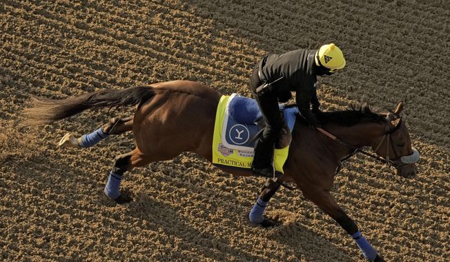 Kentucky Derby entrant Practical Move works out at Churchill Downs Thursday, May 4, 2023, in Louisville, Ky. The 149th running of the Kentucky Derby is scheduled for Saturday, May 6. (AP Photo/Charlie Riedel)