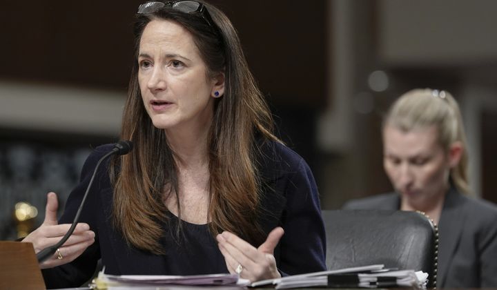 Avril Haines, director of National Intelligence, testifies during the Senate Armed Services hearing to examine worldwide threats, Thursday, May 4, 2023, on Capitol Hill in Washington. (AP Photo/Mariam Zuhaib)