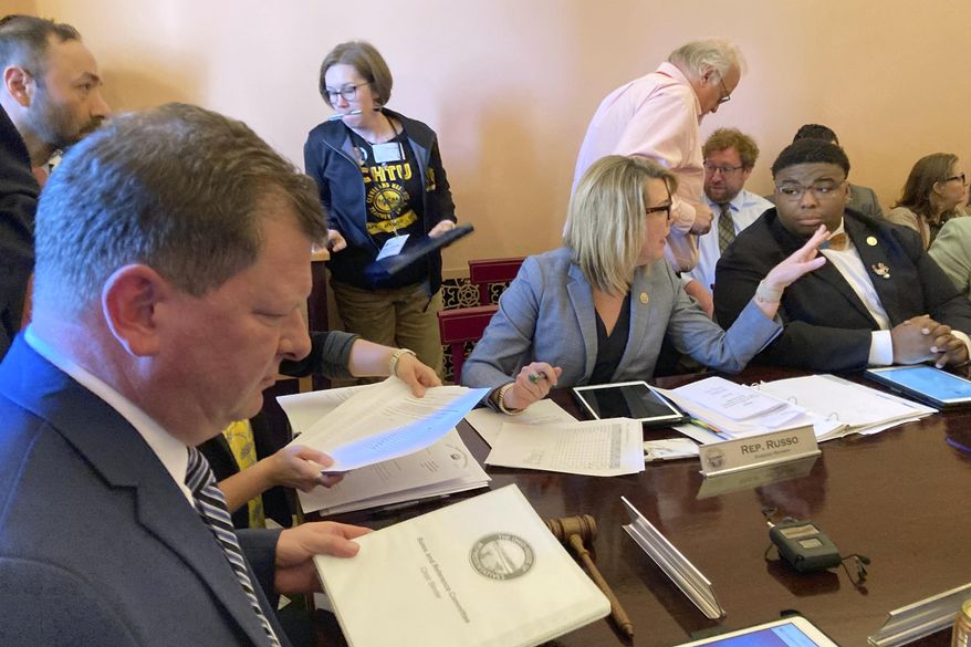 Republican Ohio House Speaker Jason Stephens presides over a Tuesday, May 9, 2023, vote at the Ohio Statehouse in Columbus, Ohio, to send a proposal that would make it more difficult to amend the state's constitution to a Wednesday floor vote. (AP Photo/Julie Carr Smyth)