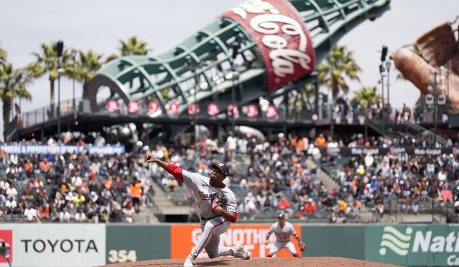 Washington Nationals pitcher Josiah Gray throws during the fifth inning of a baseball game against the San Francisco Giants in San Francisco, Wednesday, May 10, 2023. (AP Photo/Tony Avelar)