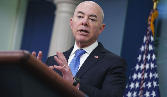 Homeland Security Secretary Alejandro Mayorkas speaks about border security during a briefing at the White House, Thursday, May 11, 2023, in Washington. (AP Photo/Evan Vucci)