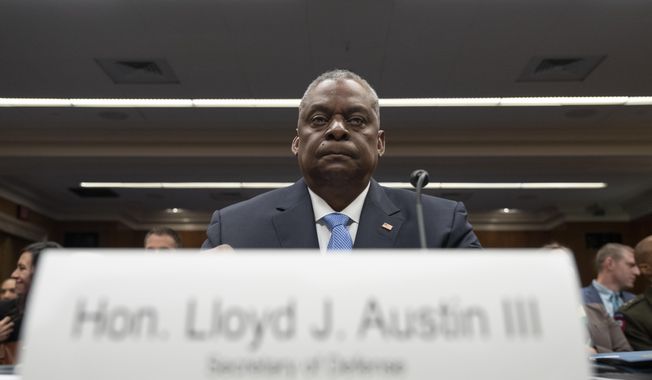 Secretary of Defense Lloyd Austin arrives to testify during a Senate Appropriations Subcommittee on Defense hearing on the fiscal year 2024 budget request of the Department of Defense, Thursday, May 11, 2023, on Capitol Hill in Washington. (AP Photo/Jacquelyn Martin)