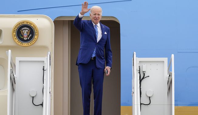 President Joe Biden waves as he boards Air Force One at Andrews Air Force Base, Md., Thursday, Feb. 9, 2023, en route to Florida. When Joe Biden was running for president three years ago, he flew on a white private jet with his campaign logo painted on the side. Now he has a larger, more recognizable ride as he seeks a second term. Like his predecessors, he&#x27;ll be crisscrossing the country on Air Force One. (AP Photo/Jess Rapfogel, File)