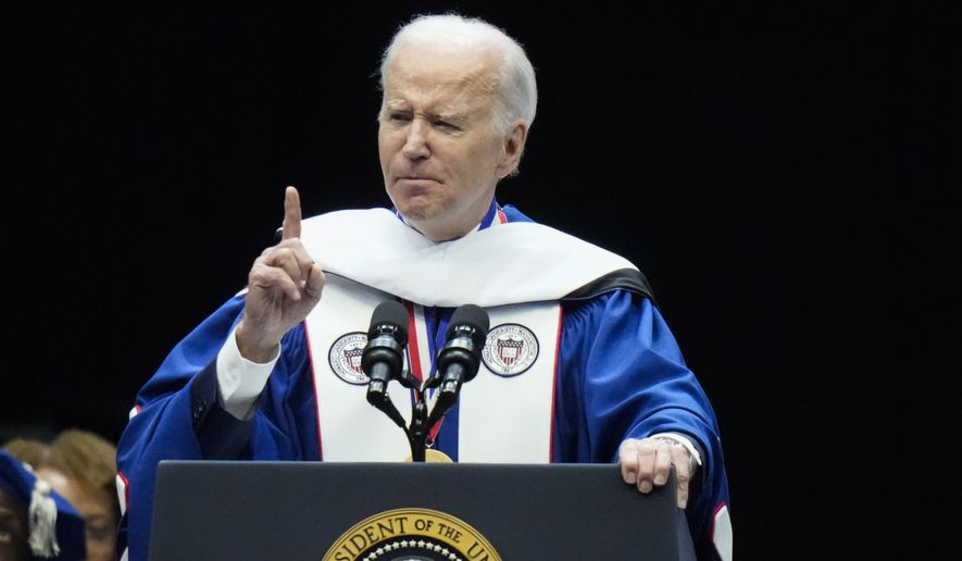 President Joe Biden speaks at Howard University&#x27;s commencement in Washington, Saturday, May 13, 2023. (AP Photo/Alex Brandon)
