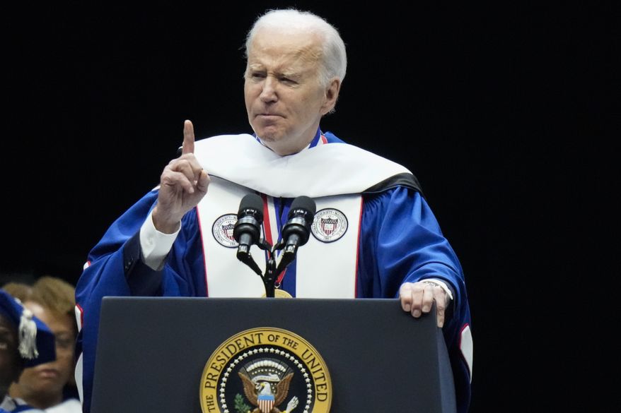 President Joe Biden speaks at Howard University's commencement in Washington, Saturday, May 13, 2023. (AP Photo/Alex Brandon)