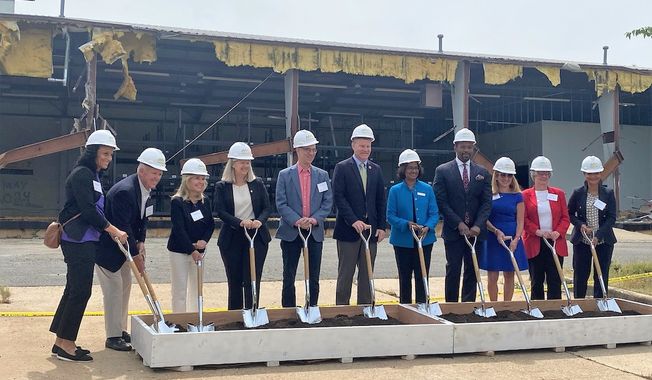The president, CEO and board chairman of the Capital Area Food Bank joined local elected officials and corporate sponsors in breaking ground on a 43,286-square-foot facility for the Capital Area Food Bank in Lorton, Virginia, on Monday, May 15, 2023. (Photo courtesy of the Capital Area Food Bank)
