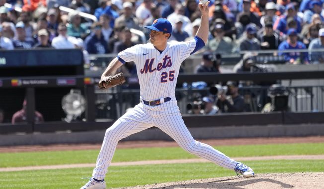 New York Mets pitcher Brooks Raley delivers against the Tampa Bay Rays during the seventh inning of a baseball game, Thursday, May 18, 2023, in New York. (AP Photo/Mary Altaffer)