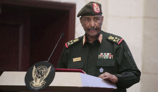 Sudan&#x27;s Army chief Gen. Abdel-Fattah Burhan speaks following the signature of an initial deal aimed at ending a deep crisis caused by last year&#x27;s military coup, in Khartoum, Sudan, Dec. 5, 2022. Burhan, Sudan’s top army general has fired the country&#x27;s paramilitary leader, on Friday, May 19, 2023. (AP Photo/Marwan Ali) **FILE**