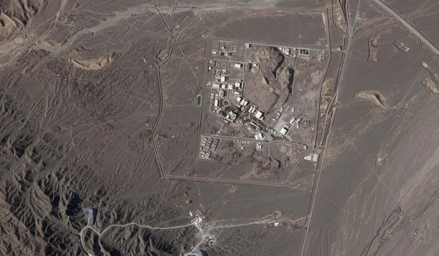 This satellite photo from Planet Labs PBC shows Iran's Natanz nuclear site near Natanz, Iran, on April 14, 2023. A new underground facility at the Natanz enrichment site may put centrifuges beyond the range of a massive so-called “bunker buster” bomb earlier developed by the U.S. military, according experts and satellite photos analyzed by The Associated Press in May 2023. (Planet Labs PBC via AP)