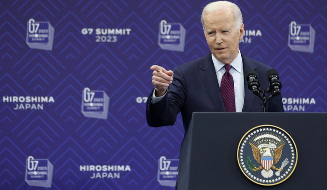 U.S. President Joe Biden speaks during a news conference following the Group of Seven (G7) leaders&#x27; summit in Hiroshima, western Japan Sunday, May 21, 2023. (Kiyoshi Ota/Pool Photo via AP) **FILE**