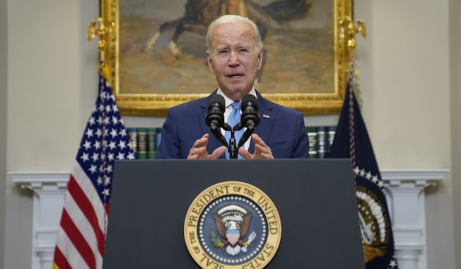 President Biden speaks about the debt limit talks in the Roosevelt Room of the White House, Wednesday, May 17, 2023, in Washington. (AP Photo/Evan Vucci)