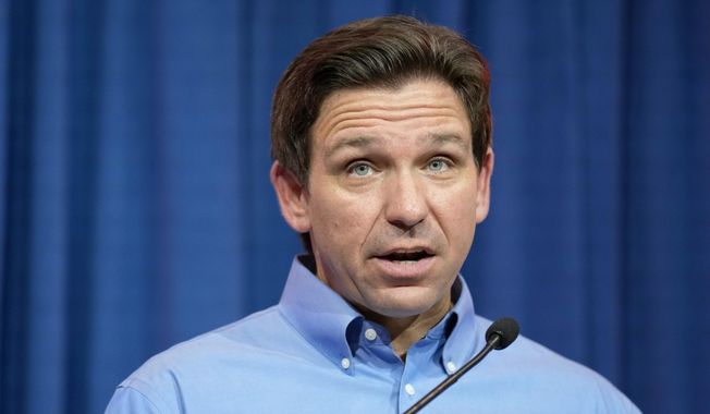 Florida Gov. Ron DeSantis speaks during a fundraising picnic for Rep. Randy Feenstra, R-Iowa, May 13, 2023, in Sioux Center, Iowa. DeSantis will announce his 2024 presidential campaign in a Twitter Spaces event with Elon Musk on Wednesday, May 24. (AP Photo/Charlie Neibergall, File)