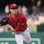 Washington Nationals starting pitcher MacKenzie Gore throws during the first inning of a baseball game against the San Diego Padres in Washington, Tuesday, May 23, 2023. (AP Photo/Manuel Balce Ceneta)