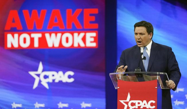 FILE - Florida Gov. Ron DeSantis speaks at the Conservative Political Action Conference (CPAC) Feb. 24, 2022, in Orlando, Fla. (AP Photo/John Raoux, File)