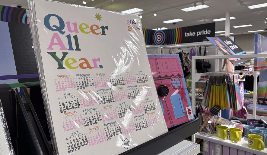 Pride month merchandise is displayed at a Target store Wednesday, May 24, 2023, in Nashville, Tenn. Target is removing certain items from its stores and making other changes to its LGBTQ+ merchandise nationwide ahead of Pride month, after an intense backlash from some customers including violent confrontations with its workers. (AP Photo/George Walker IV)
