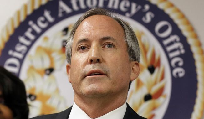 Texas Attorney General Ken Paxton speaks at a news conference in Dallas on June 22, 2017. Paxton called Tuesday, May 23, 2023, for the resignation of the state&#x27;s GOP House speaker Dade Phelan, accusing him of being intoxicated on the job in a statement that shook the state Capitol. (AP Photo/Tony Gutierrez, File)