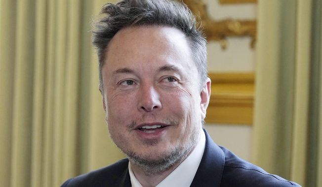 Twitter, now X. Corp, and Tesla CEO Elon Musk poses prior to his talks with French President Emmanuel Macron, May 15, 2023 at the Elysee Palace in Paris. While shaky and skewered by critics, Twitter’s forum for Florida Gov. Ron DeSantis to announce his presidential run nevertheless underscored the platform’s unmistakable shift to the right under new owner Elon Musk. (AP Photo/Michel Euler, Pool, File)
