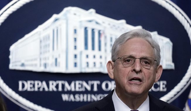Attorney General Merrick Garland speaks during a news conference at the Justice Department in Washington, Friday, April 14, 2023. The Justice Department issued new guidance Thursday, May 25, 2023, emphasizing that investigations must be free from bias involving race and gender or against people with disabilities. Anti-profiling rules were also expanded to include thousands more people who are part of the justice system. (AP Photo/Susan Walsh) **FILE**