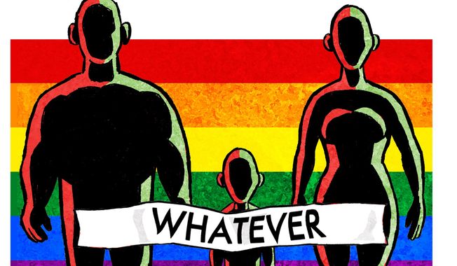 Illustration on the fruits of LGBTQ indulgence by Alexander Hunter/The Washington Times