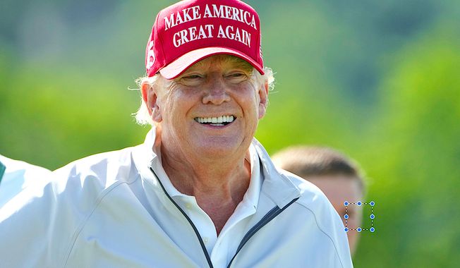 Former President Donald Trump during the LIV Golf Pro-Am at Trump National Golf Club, Thursday, May 25, 2023, in Sterling, Va. (AP Photo/Alex Brandon)