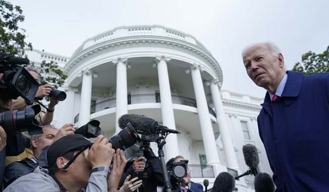President Joe Biden talks with reporters before boarding Marine One on the South Lawn of the White House in Washington, Monday, May 29, 2023. (AP Photo/Susan Walsh) **FILE**