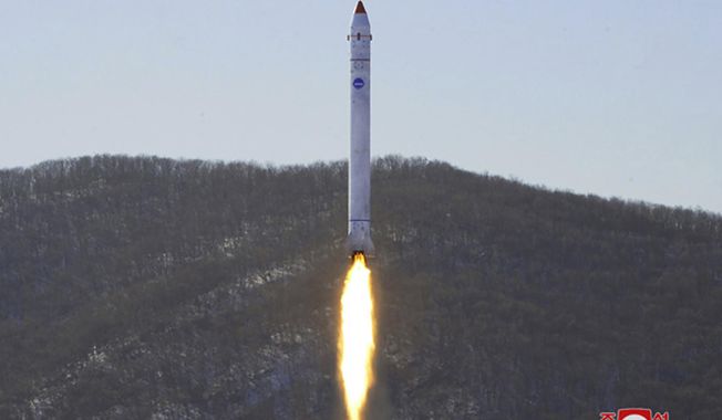 This photo provided by the North Korean government shows what it says is a test of a rocket with the test satellite at the Sohae Satellite Launching Ground in North Korea on Dec. 18, 2022. The content of this image is as provided and cannot be independently verified. On Tuesday, May 30, 2023, North Korea confirmed plans to launch its first military spy satellite in June and described such capacities as crucial for monitoring the United States&#x27; &quot;reckless&quot; military exercises with rival South Korea. (Korean Central News Agency/Korea News Service via AP, File)