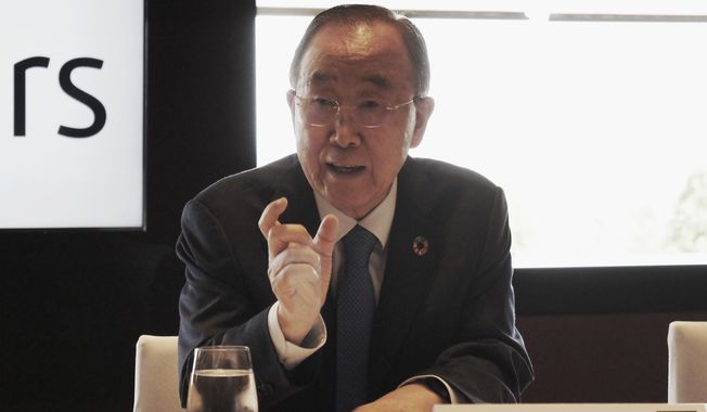 Former U.N. Secretary-General Ban Ki-moon speaks during a news conference in Seoul, South Korea, Wednesday, May 31, 2023. Ban said Wednesday that he was communicating with authorities in military-run Myanmar as well as members of the armed resistance following a surprise visit to the country last month, and called for more diplomatic pressure on the ruling generals to end the violence. (AP Photo/Kim Tong-hyung)