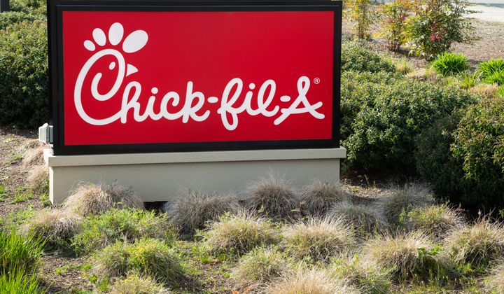 Bellevue, Washington / USA - April 1 2019: Red sign in front of a Chick-Fil-A fast food restaurant, specializing in fried chicken sandwiches and waffle fries. File photo credit: VDB Photos via Shutterstock.