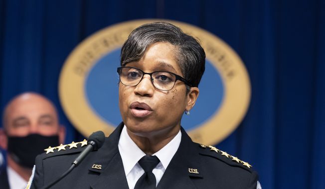 Then-U.S. Park Police Chief Pamela Smith discusses preparations for the upcoming 2022 State of the Union Address during a news conference, Monday, Feb. 28, 2022, in Washington. (AP Photo/Alex Brandon) ** FILE **