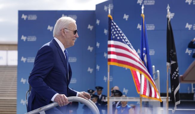 President Joe Biden arrives at the 2023 United States Air Force Academy Graduation Ceremony at Falcon Stadium, Thursday, June 1, 2023, at the United States Air Force Academy in Colorado Springs, Colo. (AP Photo/Andrew Harnik)