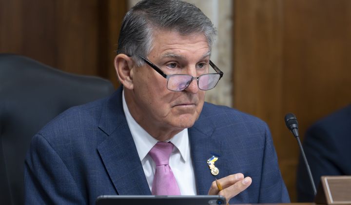 Sen. Joe Manchin, D-W.Va., chairs a hearing of the Senate Energy and Natural Resources Committee on the health of the electrical power grid, at the Capitol in Washington, Thursday, June 1, 2023.  (AP Photo/J. Scott Applewhite)