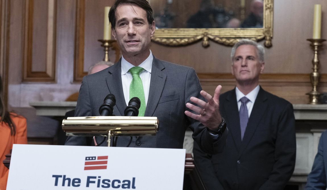 Rep. Garret Graves, R-La., flanked by Speaker of the House Kevin McCarthy of Calif., speaks at a news conference after the House passed the debt ceiling bill at the Capitol in Washington, Wednesday, May 31, 2023. The bill now goes to the Senate. (AP Photo/Jose Luis Magana)