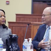 U.S. Assistant Attorney General Kristen Clarke of the Justice Department&#x27;s Civil Rights Division, left, confers with U.S. Attorney Darren J. LaMarca for the Southern District of Mississippi, prior to addressing community leaders in Lexington, Miss., during a stop on the division&#x27;s civil rights tour, Thursday, June 1, 2023. At each of the four stops in Mississippi, Clarke plans to engage with community leaders and reaffirm the department&#x27;s commitment to protecting the civil rights of all Americans, and listen to their concerns. (AP Photo/Rogelio V. Solis)