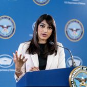 Deputy Pentagon Press Secretary Sabrina Singh speaks during a briefing at the Pentagon in Washington, Thursday, May 18, 2023. (AP Photo/Andrew Harnik)