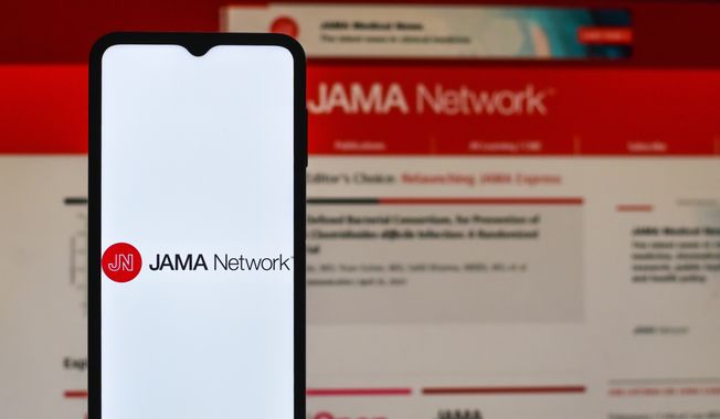 Closeup view of the JAMA journal logo on a smartphone stock image. JAMA (The Journal of the American Medical Association) is a peer-reviewed medical academic journal. File photo credit ssi77 via Shutterstock.