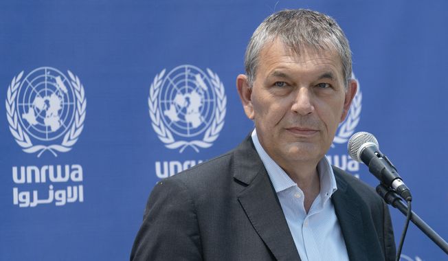Philippe Lazzarini, Under-Secretary-General of the United Nations and Commissioner-General of the United Nations Relief and Works Agency for Palestine Refugees in the Near East (UNRWA) speaks during a news conference at their compound following a cease-fire reached after an 11-day war between Gaza&#x27;s Hamas rulers and Israel, May 23, 2021, in Gaza City. Despite a dire warning from the U.N. chief that the U.N. agency for Palestinian refugees “is on the verge of financial collapse,” donors at a pledging conference on Friday, June 2, 2023, provided just $107 million in new funds — significantly less than the $300 million it needs to keep helping millions of people. (AP Photo/John Minchillo, File)